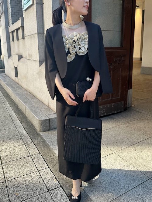 オケージョンドレス 結婚式 ストレッチ ｜ ボレロ ＆ フリル ワンピ