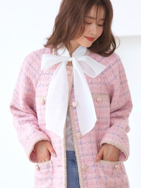 yori ヨリ ミックスツイードジャケット F ピンク ノーカラー 新品タグ付き】yori ヨリ ミックスツイード ジャケット ピンクFサイズ