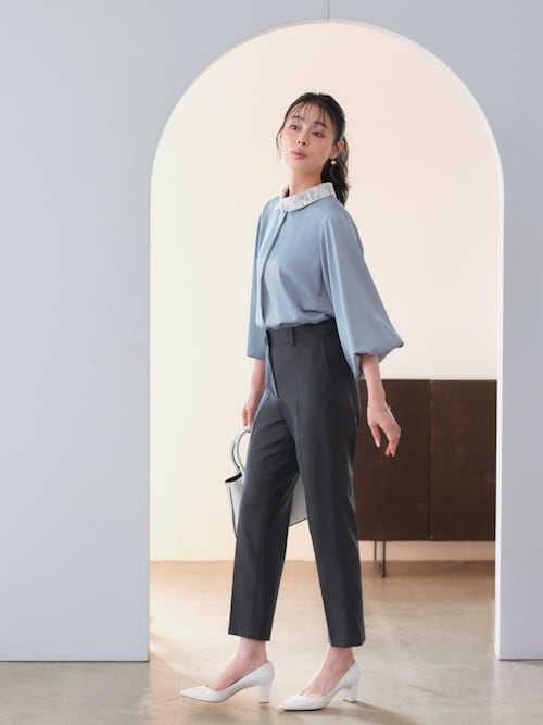 洗える ｜ 配色 レース カラー ブラウス ｜ トップス・シャツ・オケージョンブラウス・長袖ブラウス・きれいめブラウス・オフィスカジュアルブラウス