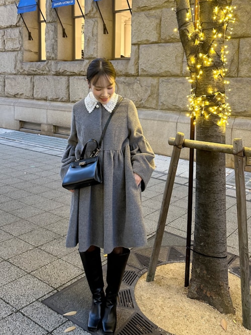 DECODEPUIS1985 フリル襟 ウール ロングコート グレー DECODEPUIS1985 フリル襟 ウール ロングコート グレー