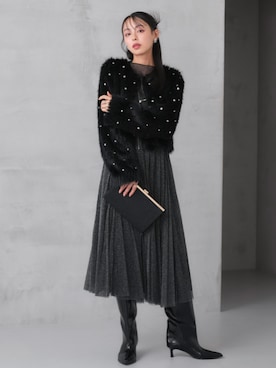 「アイテム（ドレス、ブラック系）」を使った、RUIRUEBOUTIQUEさん（レディース・165cm）の冬コーディネート