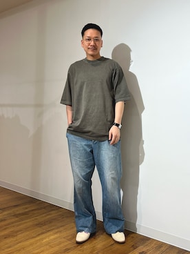 「SENSE OF PLACE by URBAN RESEARCH(センスオブプレイスバイアーバンリサーチ)のフェードルーズクルーネックショートスリーブ Tシャツ(Tシャツ/カットソー、グリーン系)」を使った、Kyosuke Otaさん(メンズ・174cm)の夏コーディネート