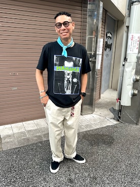 「THRIFTY LOOK（スリフティールック）のアイテム（Tシャツ/カットソー）」を使った、dai5rouさん（メンズ・170cm・30代）の夏コーディネート