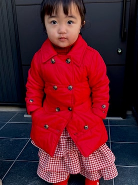 「BURBERRY（バーバリー）のアイテム（ダウンジャケット/コート、レッド系）」を使った、anさん（キッズ・80cm）の冬コーディネート