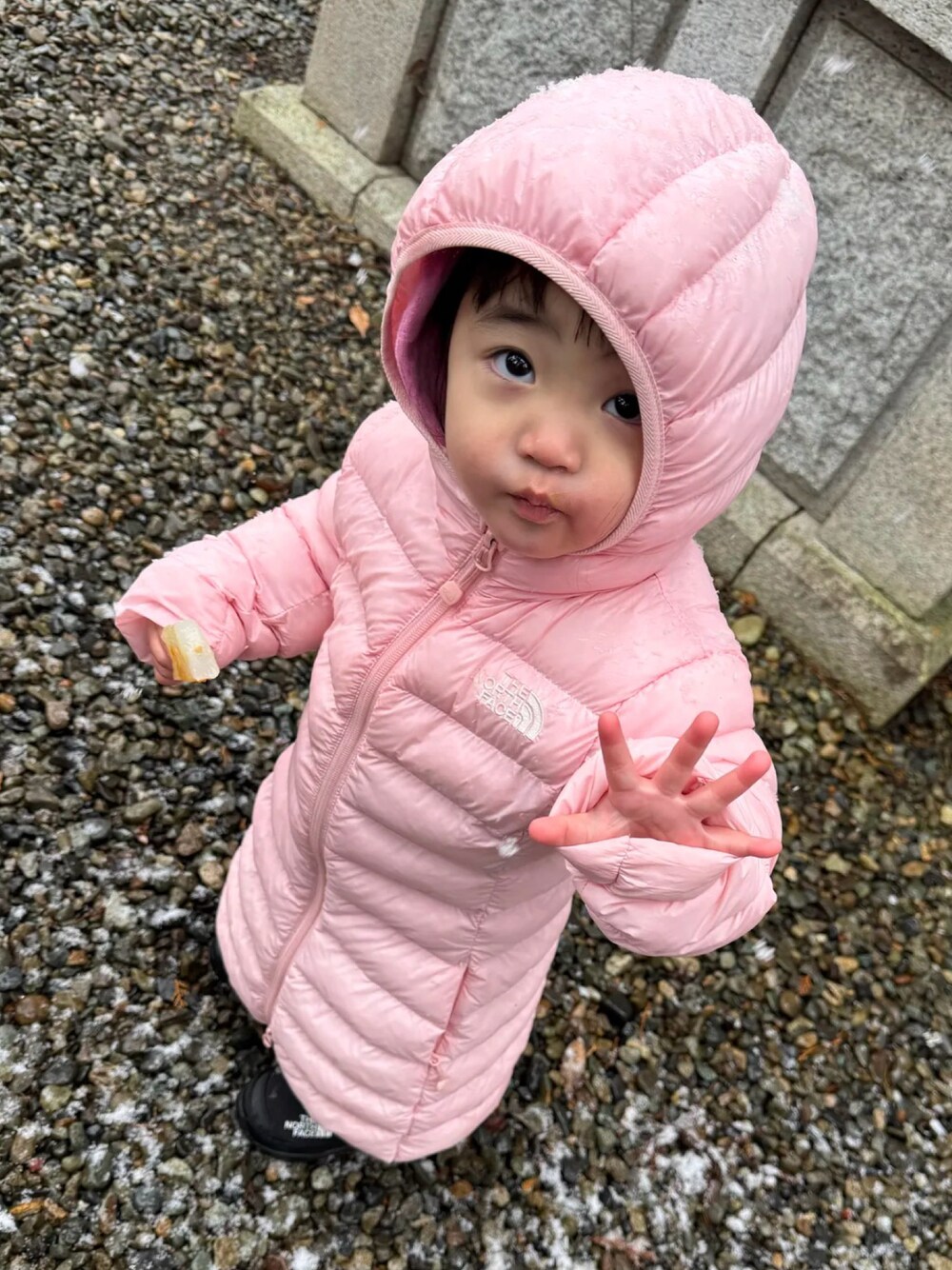 THE NORTH FACEのダウンジャケット/コート（ピンク系）を使ったキッズ