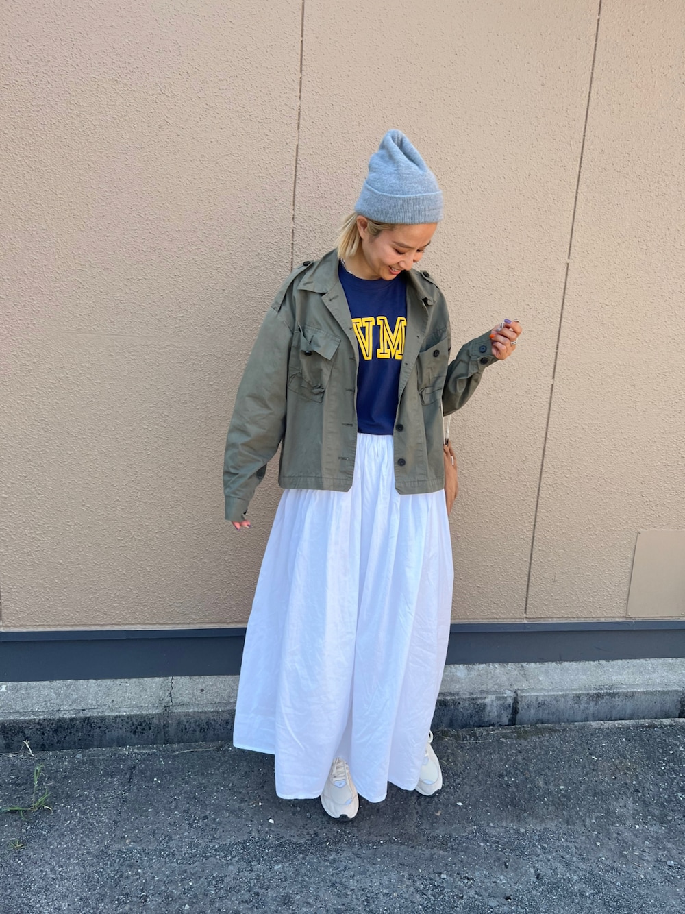 「休日コーデ、今日のコーデ、秋🍁コーデ、ootd、カジュアルコーデ、着回しコーデ、ママコーデ、シンプルコーデ」｜「CANAL JEANのアイテム（ミリタリージャケット、グリーン系）」を使った、aiさん（レディース・161cm）の秋コーディネートの1枚目の写真