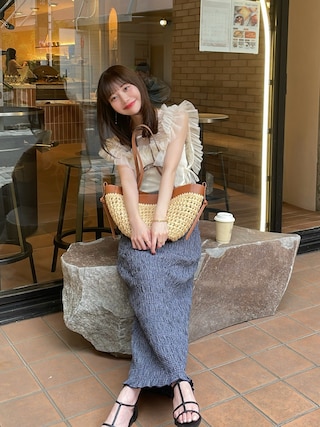 「hinari（ヒナリ）のカップ付きリブキャミ（キャミソール）」を使った、まるさん（レディース・153cm）の夏コーディネート