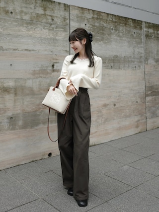 「hinari(ヒナリ)のレースフリルニットトップス(ニット/セーター)」を使った、まるさん(レディース・153cm)の秋コーディネート