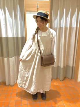 「カンカン帽」｜「アイテム（ジャンパースカート）」を使った、nagamo 𓂃𖥍‪𓈒𓏸さん（レディース・153cm）の春コーディネート