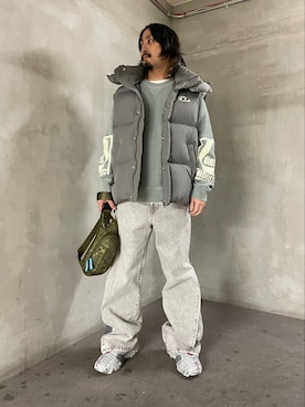 「DIESEL（ディーゼル）のアイテム（ダウンベスト）」を使った、ENOmotoさん（メンズ・169cm）の冬コーディネート