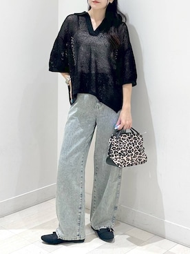 「GLOBAL WORK（グローバルワーク）のメッシュラメポロニット半袖/587686（ニット/セーター）」を使った、ぽてとさん（レディース・158cm）の夏コーディネート