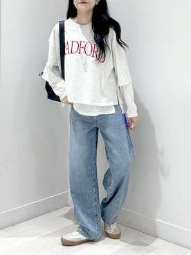 「GLOBAL WORK（グローバルワーク）のGOODデニムバギーパンツ/498388（デニムパンツ）」を使った、ぽてとさん（レディース・158cm・20代）の秋コーディネート