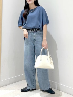 「GLOBAL WORK（グローバルワーク）のGOODデニムバギーパンツ/498388（デニムパンツ）」を使った、ぽてとさん（レディース・158cm・20代）の夏コーディネート