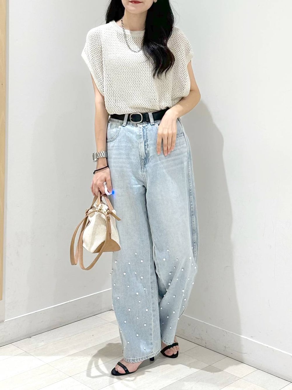 「カジュアル、着痩せ、ベーシック/シンプル、夏コーデ、GOOD DENIM_GLOBAL WORK」｜「GLOBAL WORKのGOODデニムプレミアムバギーパンツ/132403（デニムパンツ、その他）」を使った、ぽてとさん（レディース・158cm）の夏コーディネートの1枚目の写真