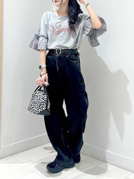 「GLOBAL WORK（グローバルワーク）のGOODデニムバギーパンツ/498388（デニムパンツ）」を使った、ぽてとさん（レディース・158cm・20代）の夏コーディネート