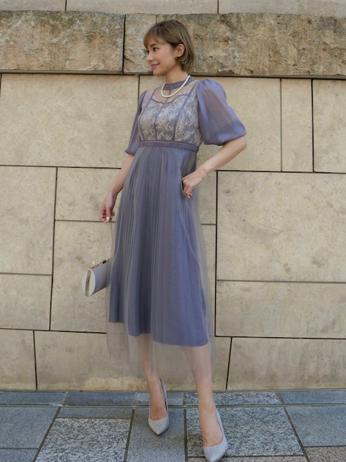 My shawty（マイシャウティー） ドレス lace combi pleats dress