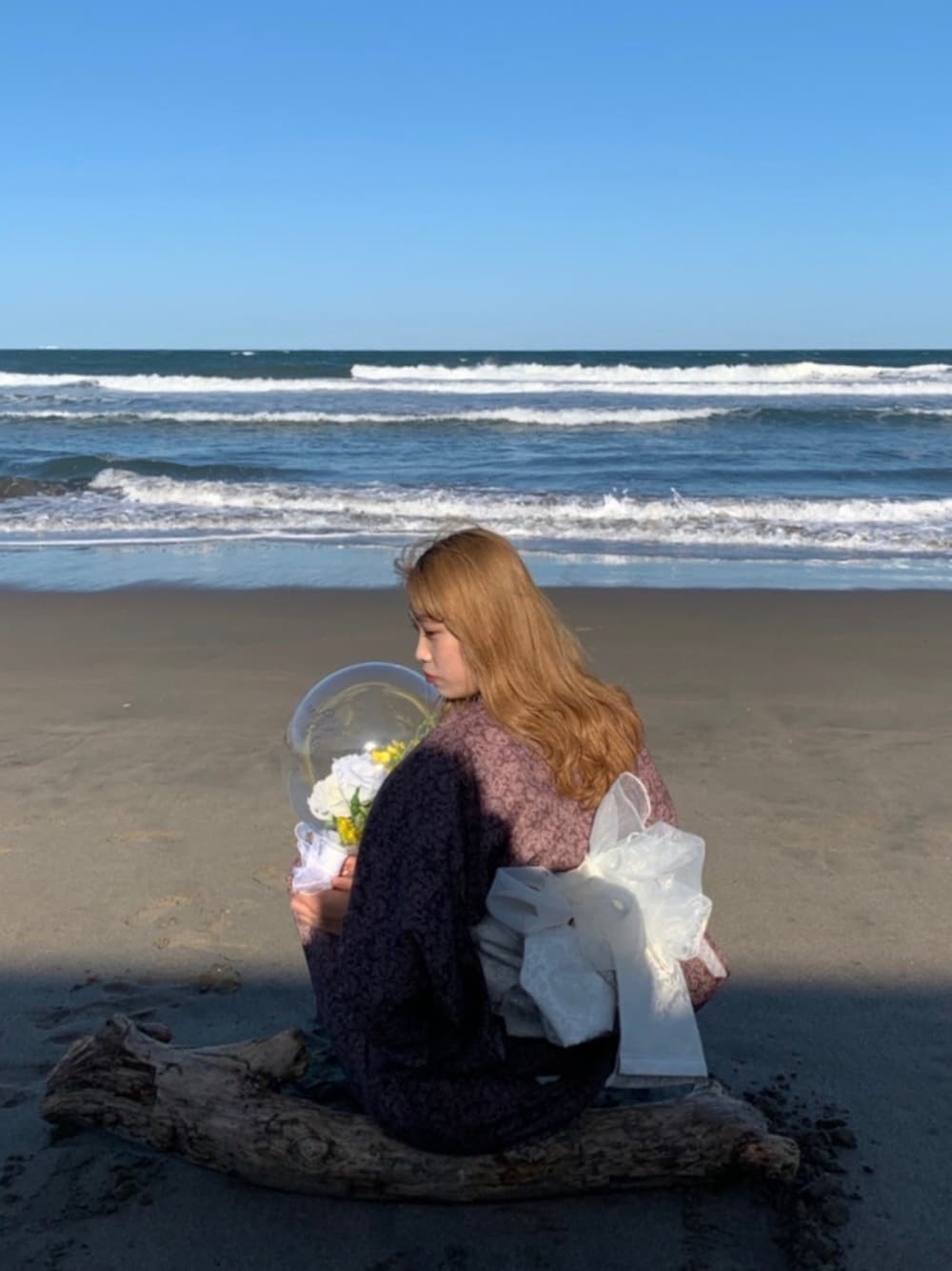 「夏、浴衣、海、rili_tokyo」｜「RiLi STOREのアイテム（浴衣、パープル系）」を使った、Iikさん（レディース・170cm）の夏コーディネートの1枚目の写真
