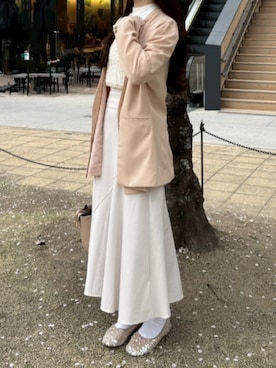 「アイテム（ノーカラージャケット）」を使った、よし乃さん（レディース・157cm）の夏コーディネート