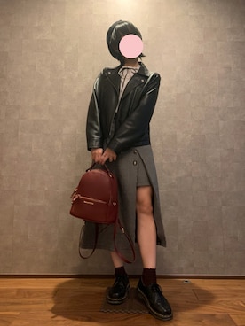 「チェック柄に恋してる」｜「アイテム（ライダースジャケット）」を使った、Arikaさん（レディース・158cm）の秋コーディネート