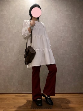 「GUコーデ」｜「アイテム（シャツワンピース）」を使った、Arikaさん（レディース・158cm）の秋コーディネート