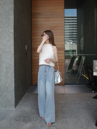 「LIAN(リアン)のルーズワイドデニムパンツ(デニムパンツ)」を使った、kannaさん(レディース・162cm)の夏コーディネート
