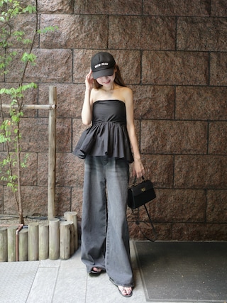 「Olume (オリュム)のバルーンベアトップス(チューブトップ)」を使った、kannaさん(レディース・162cm)の夏コーディネート
