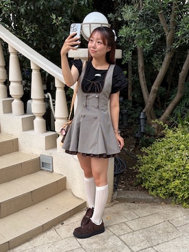 「OLIVE des OLIVE（オリーブデオリーブ）のフレアジャンスカ（ワンピース/ドレス、ブラウン系）」を使った、Risaさん（レディース・152cm）の夏コーディネート