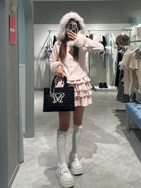 「OLIVE des OLIVE（オリーブデオリーブ）のAimerianejoieレースミニトート（トートバッグ、ブラック系）」を使った、Risaさん（レディース・152cm）の夏コーディネート