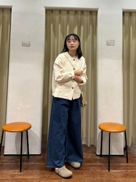 「アイテム（ノーカラージャケット）」を使った、オカモトさん（レディース・155cm）の秋コーディネート
