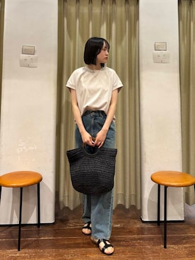 「URBAN RESEARCH（アーバンリサーチ）のスーピマコットンフレンチスリーブカットソー（Tシャツ/カットソー）」を使った、オカモトさん（レディース・155cm）の夏コーディネート
