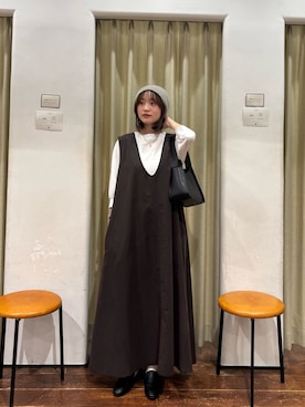 「アイテム（ジャンパースカート）」を使った、オカモトさん（レディース・155cm）の夏コーディネート