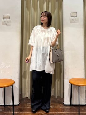 「低身長」｜「アイテム（チュニック）」を使った、オカモトさん（レディース・155cm）の夏コーディネート
