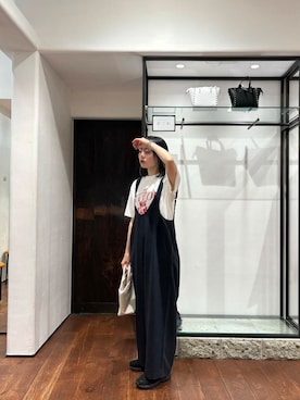 「FORK&SPOON」｜「アイテム（サロペット/オーバーオール）」を使った、オカモトさん（レディース・155cm）の夏コーディネート