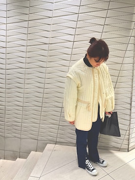 「w closet（ダブルクローゼット）のアイテム（その他アウター）」を使った、ツナちゃん ㅎㅎさん（レディース・155cm）の冬コーディネート