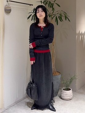 「SALON adam et rope'（サロン アダム エ ロペ）の【W S（ドゥーブル）】ミドルヒールレザーミュール（その他シューズ、ブラック系）」を使った、michiruさん（レディース・156cm）の秋コーディネート