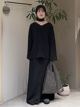 「SALON adam et rope'（サロン アダム エ ロペ）の【Americana（アメリカーナ） for SALON】レオパードパッカブルトートバッグ L（エコバッグ/サブバッグ、ベージュ系）」を使った、michiruさん（レディース・156cm）の秋コーディネート