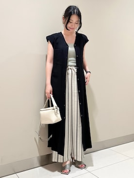 「ストライプパンツ」｜「アイテム（ワンピース/ドレス）」を使った、SAYAさん（レディース・163cm）の夏コーディネート