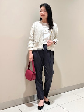 「qualite（カリテ）のアイテム（ノーカラージャケット）」を使った、SAYAさん（レディース・163cm）の秋コーディネート