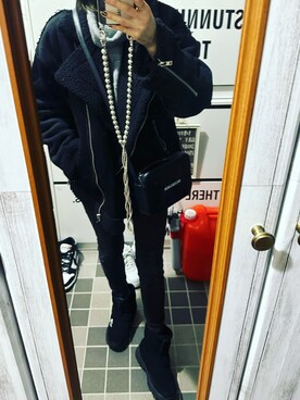 「RAY CASSIN（レイカズン）のアイテム（ムートンコート）」を使った、kary☆さん（レディース・161cm）の冬コーディネート