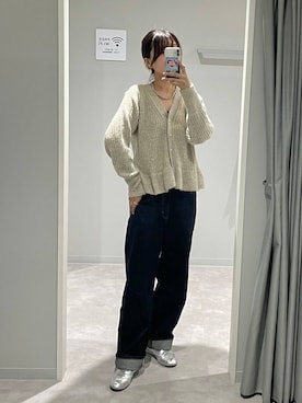 「GLOBAL WORK（グローバルワーク）のGOODデニムバギーパンツ/498388（デニムパンツ）」を使った、ヒカリさん（レディース・167cm）の秋コーディネート