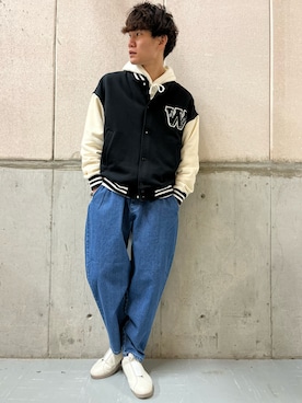 「ワッペン」｜「アイテム（スタジャン）」を使った、てらくら【相互フォロー】さん（メンズ・178cm）の冬コーディネート