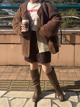 「Ambre Neige（アンブルネージュ）のアイテム（ジャケット/アウター）」を使った、emiさん（レディース・153cm）の冬コーディネート