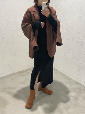 「Adoon plain（アドーンプレーン）のアイテム（スカート）」を使った、emiさん（レディース・153cm）の秋コーディネート