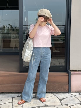 「Adoon plain（アドーンプレーン）のアイテム（パンツ）」を使った、emiさん（レディース・153cm）の夏コーディネート