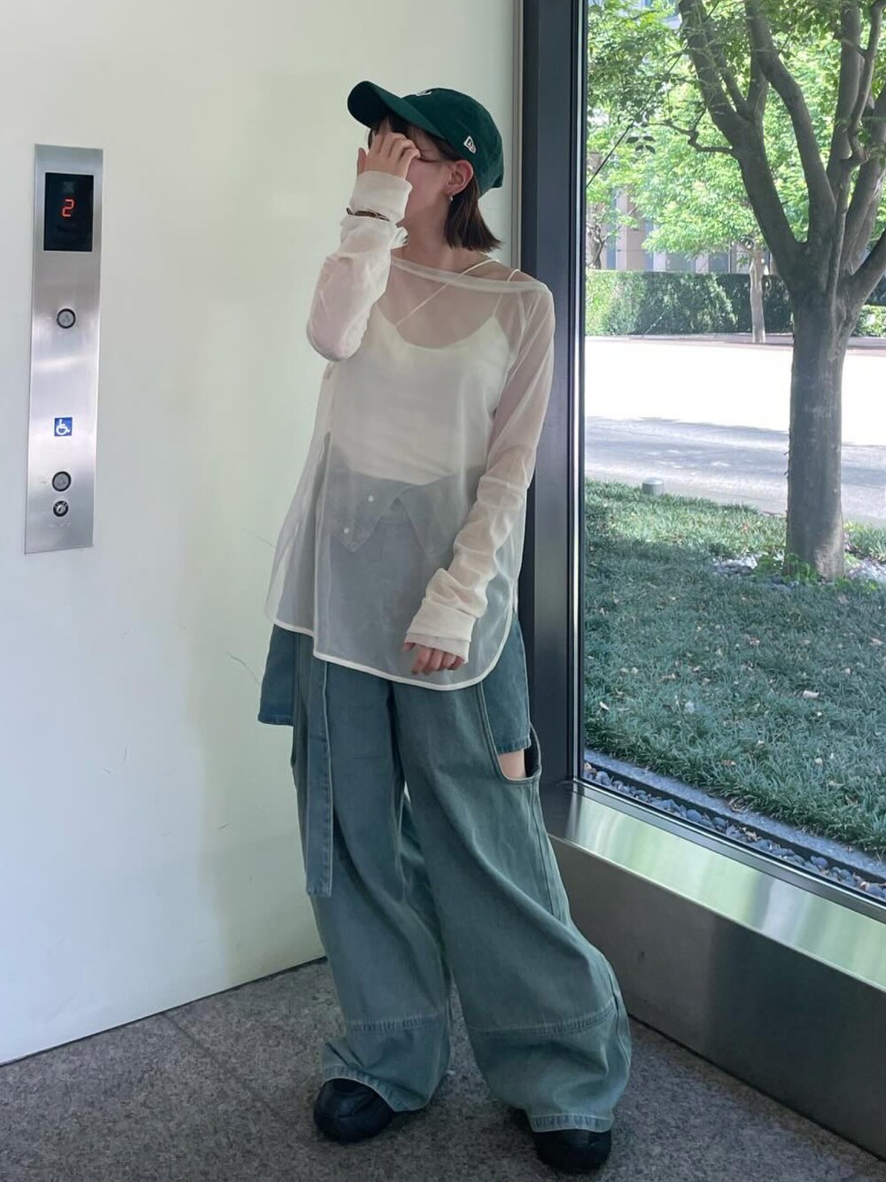 mideal カットアウトデザインワイドデニム グレー M mideal カット