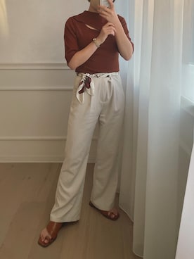 「Adoon plain（アドーンプレーン）のアイテム（トップス）」を使った、emiさん（レディース・153cm）の夏コーディネート