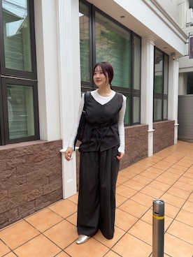 「SHENERY（シーナリー）の【SET UP】グレンチェックベスト（ベスト、グレー系）」を使った、KOMORI_166cmさん（レディース・166cm）の秋コーディネート