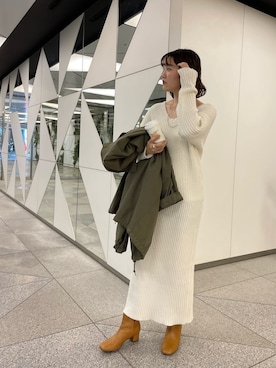 「Vネック」｜「アイテム（モッズコート）」を使った、KOMORI_166cmさん（レディース・166cm）の冬コーディネート