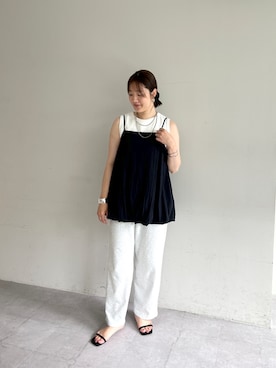 「アイテム（スウェットパンツ、ベージュ系）」を使った、KOMORI_166cmさん（レディース・166cm）の夏コーディネート