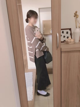 「ボーダーニット」｜「アイテム（バレエシューズ）」を使った、𝚜𝚊𝚔𝚞𝚛𝚊さん（レディース・154cm）の秋コーディネート